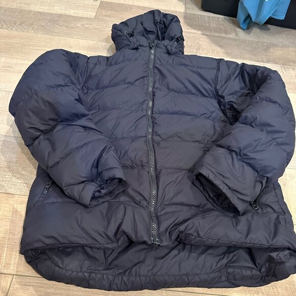 LANDS END MENS MEDIUM 38-40 HOODED PUFFER JACKET COAT NAVY BLUE - Picture 2 of 9